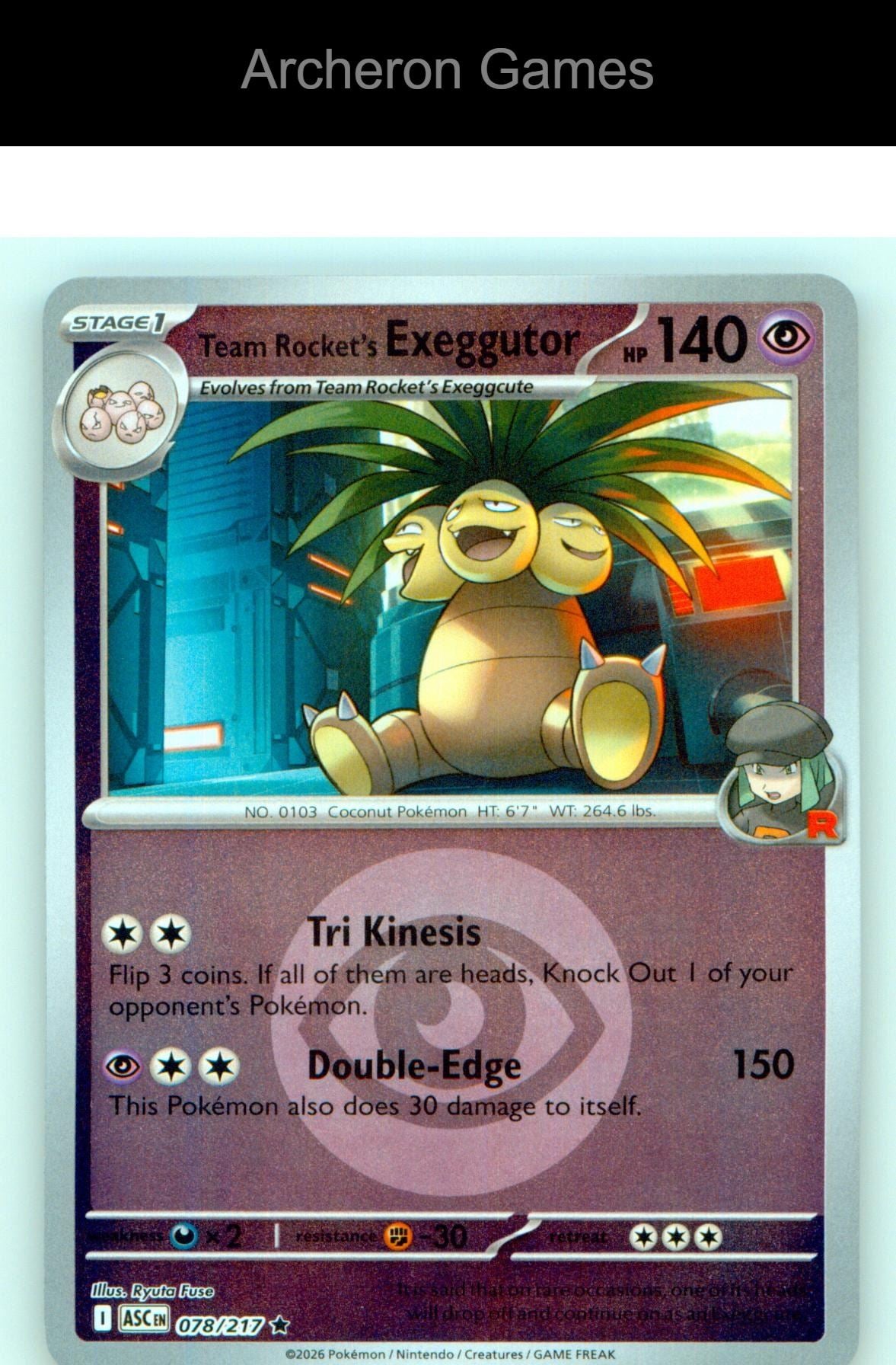 Team Rocket's exeggutor (Energy Symbol Pattern) ASC 078/217  Reverse Holo