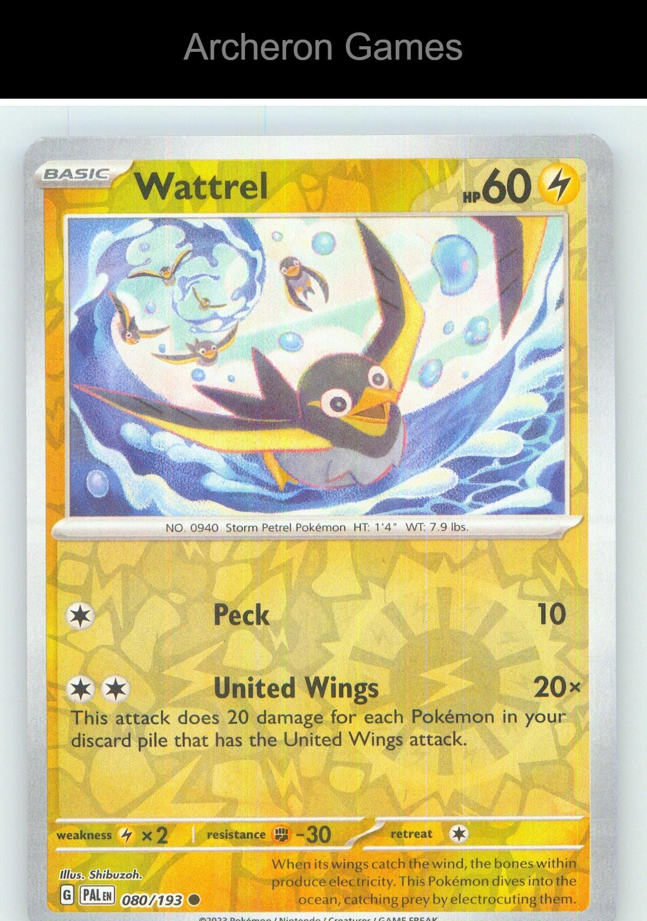 Pokemon Card Wattrel PAL 080/193 C Paldea Evolved Reverse Holo
