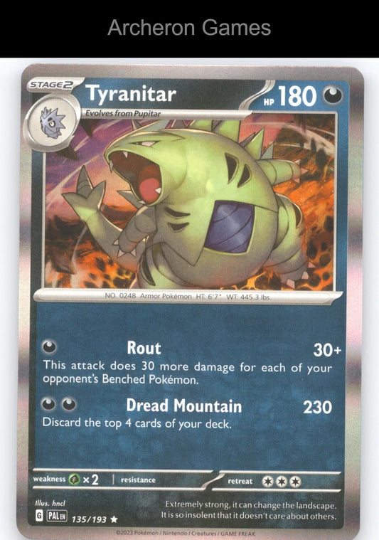 Pokemon Card Tyranitar PAL 135/193 R Paldea Evolved Holo