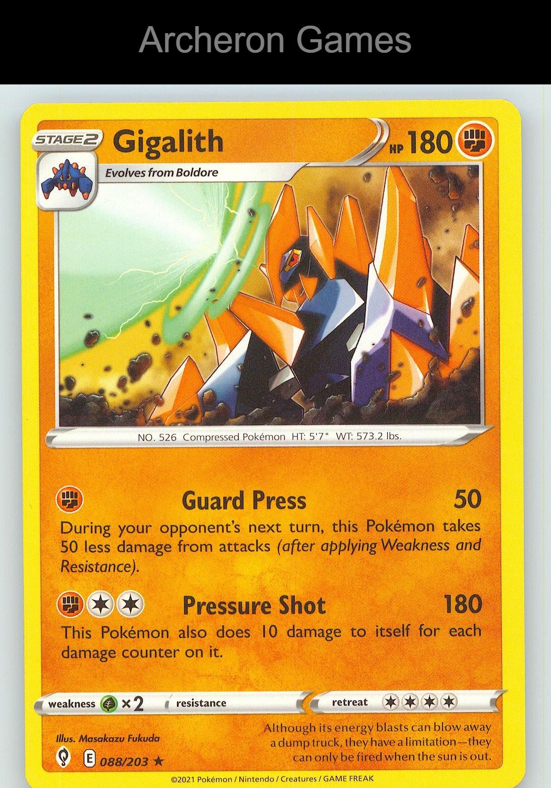 Pokemon Card Gigalith EVS 088/203 R Evolving Skies