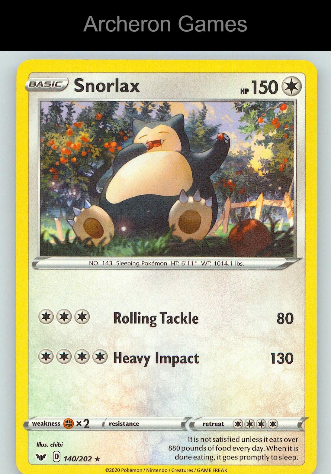 Pokemon Card Snorlax SSH 140/202 R Sword & Shield