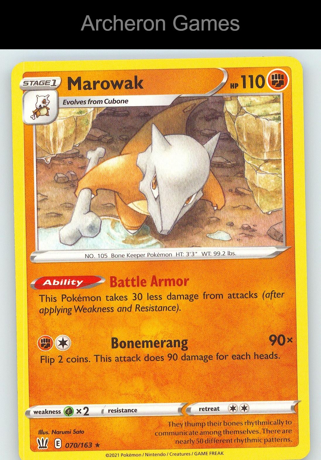 Pokemon Card Marowak BST 070/163 R Battle Styles