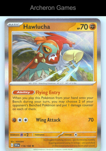 Pokemon Card Hawlucha SVI 118/198 R Scarlet & Violet Holo