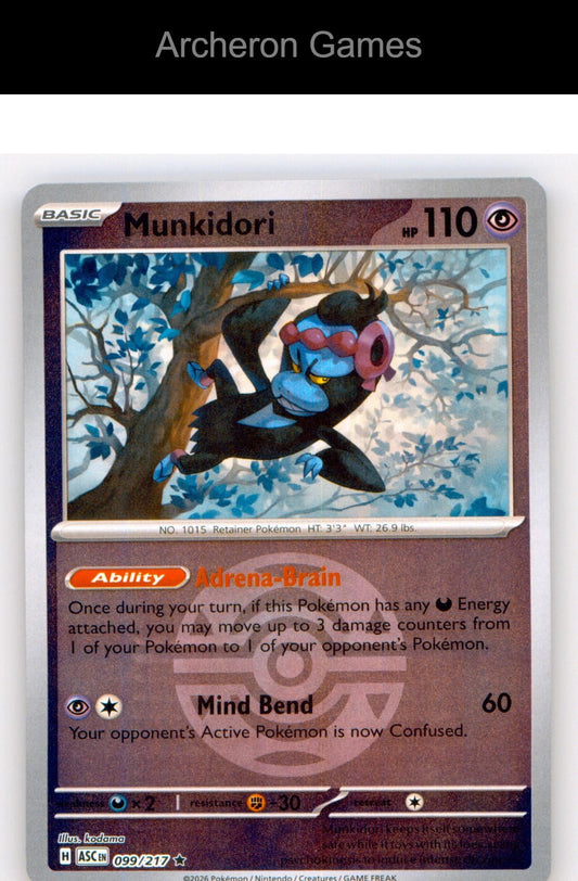 Pokemon Card Munkidori (Dusk Ball) ASC 099/217 R Ascended Heroes Reverse Holo