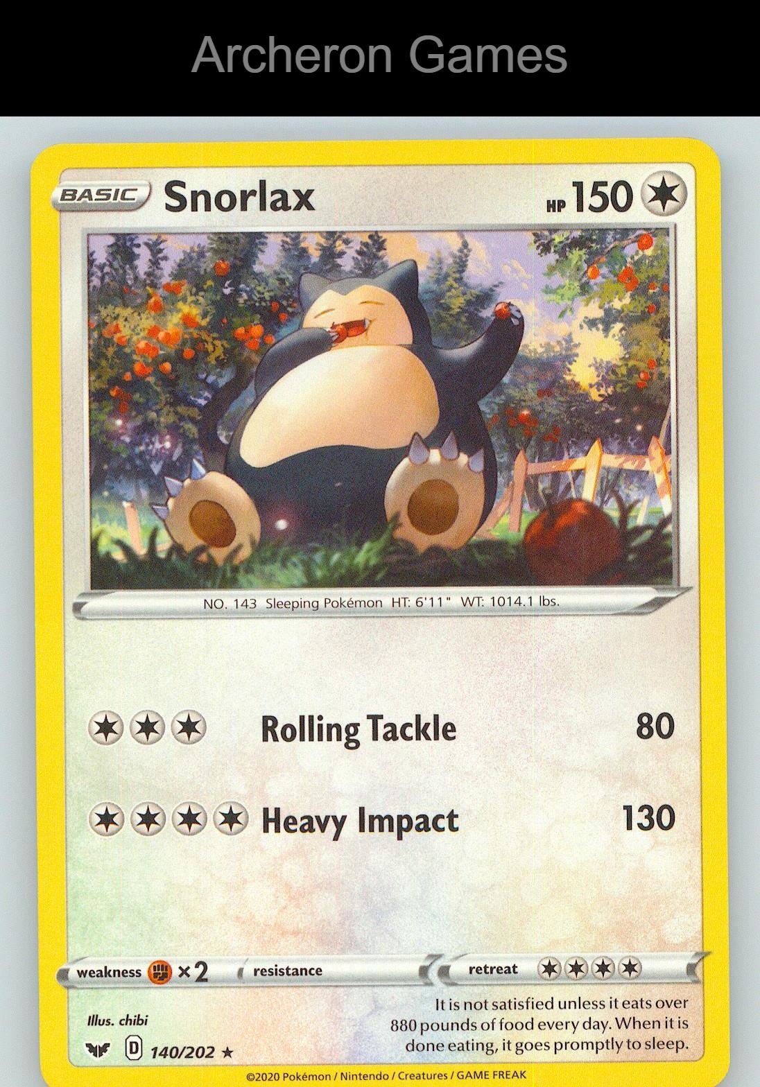 Pokemon Card Snorlax SSH 140/202 R Sword & Shield