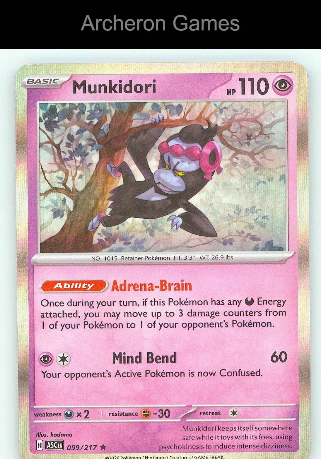 Pokemon Card Munkidori ASC 099/217 R Ascended Heroes Holo