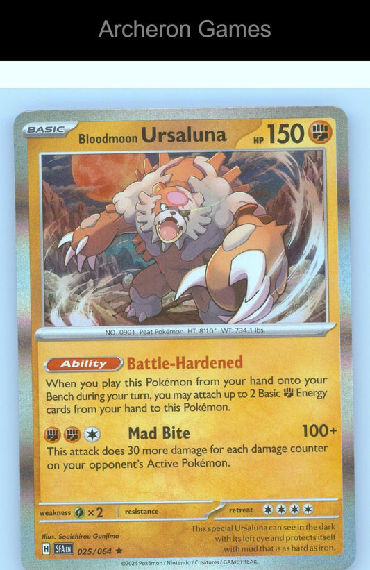 Pokemon Card Bloodmoon Ursaluna SFA 025/064 R Shrouded Fable Reverse Holo