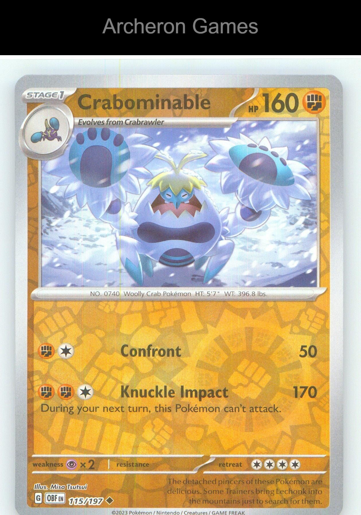 Pokemon Card Crabominable OBF 115/197 UC Obsidian Flames Reverse Holo
