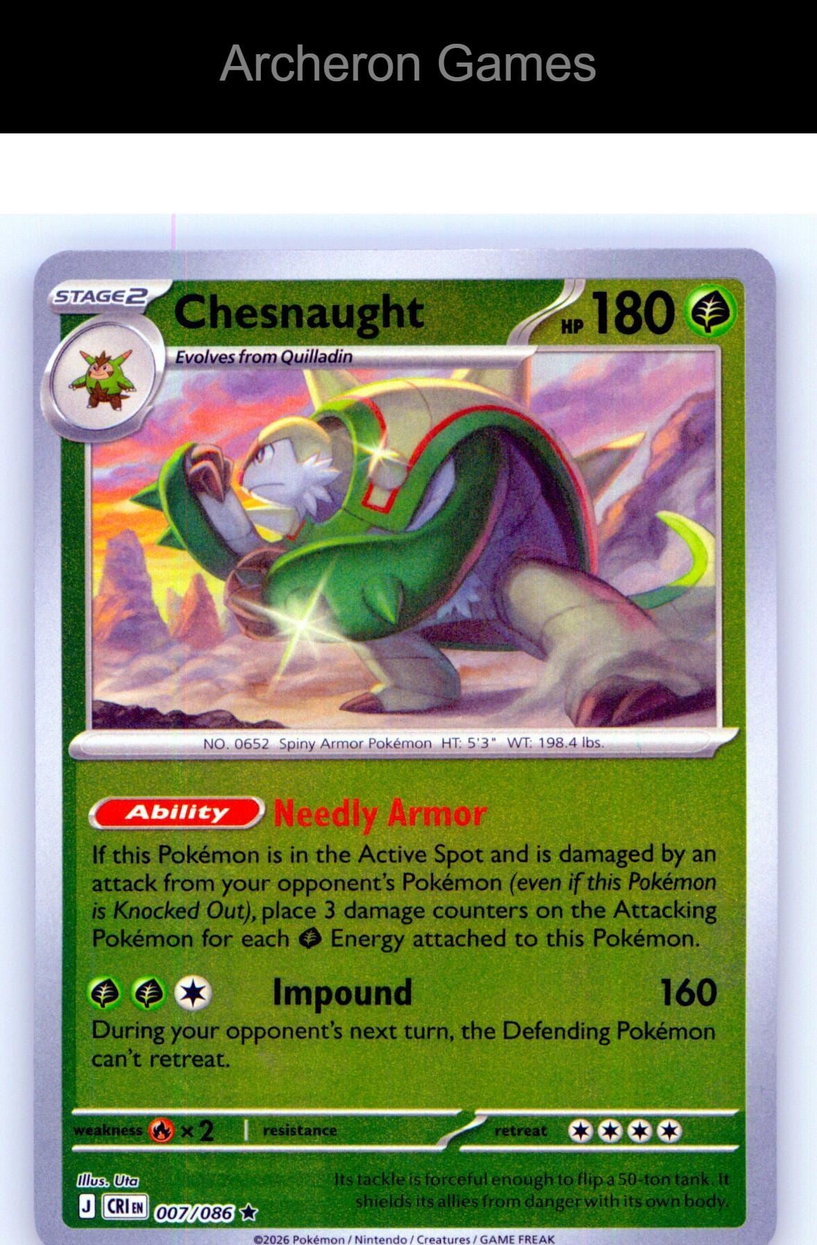 Pokemon Card Chesnaught ME04 007/086 R Chaos Rising Reverse Holo