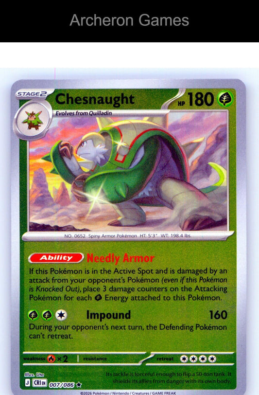 Pokemon Card Chesnaught ME04 007/086 R Chaos Rising Reverse Holo