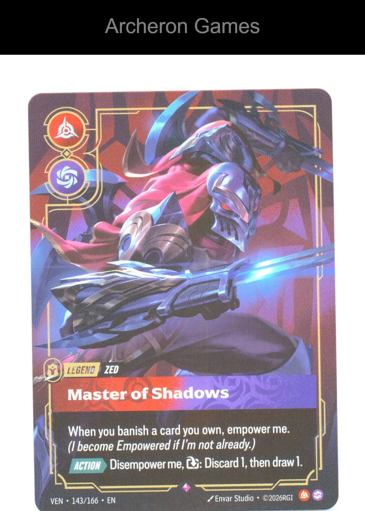 Zed - Master of Shadows VEN 143/166 R Vendetta Riftbound Card Foil