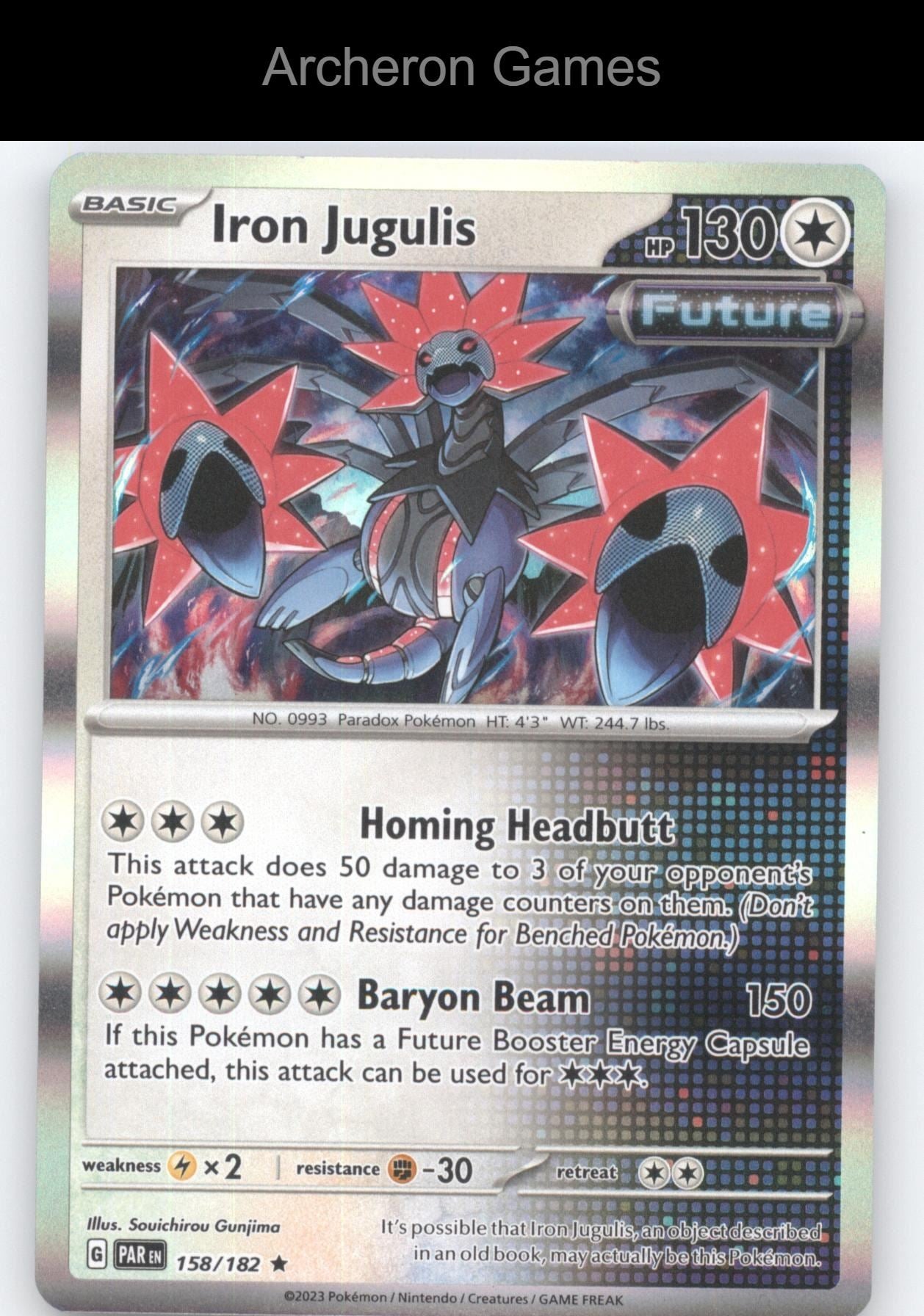 Pokemon Card Iron Jugulis PAR 158/182 R Paradox Rift Holo