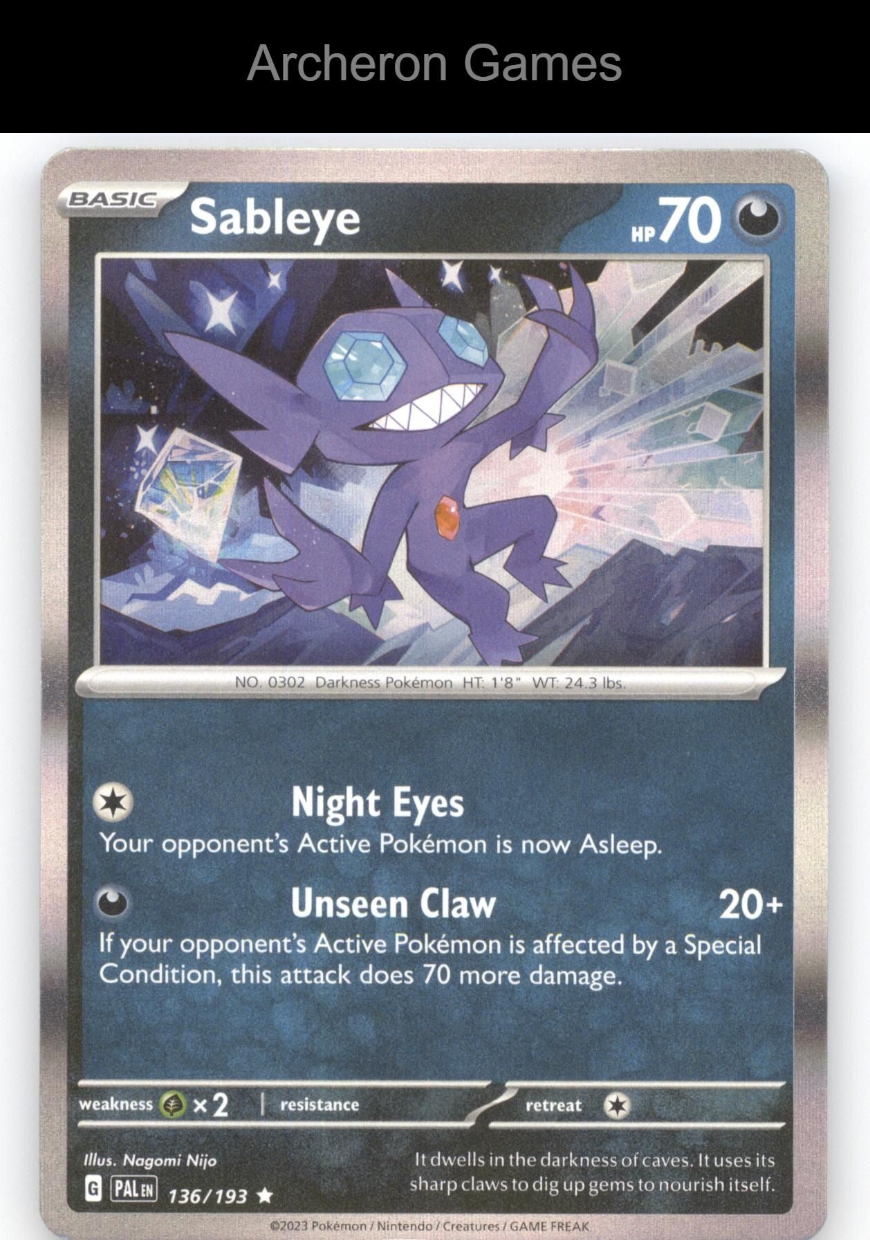 Pokemon Card Sableye PAL 136/193 R Paldea Evolved Holo