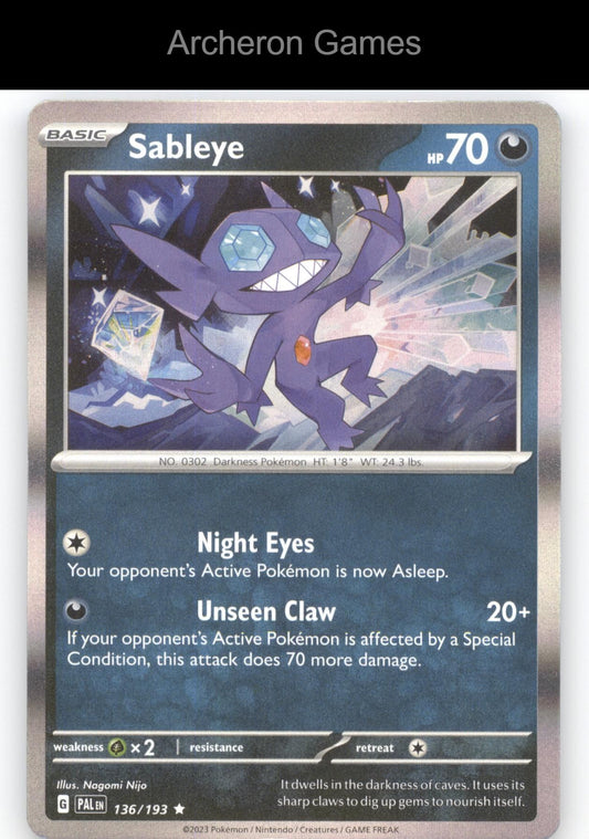 Pokemon Card Sableye PAL 136/193 R Paldea Evolved Holo