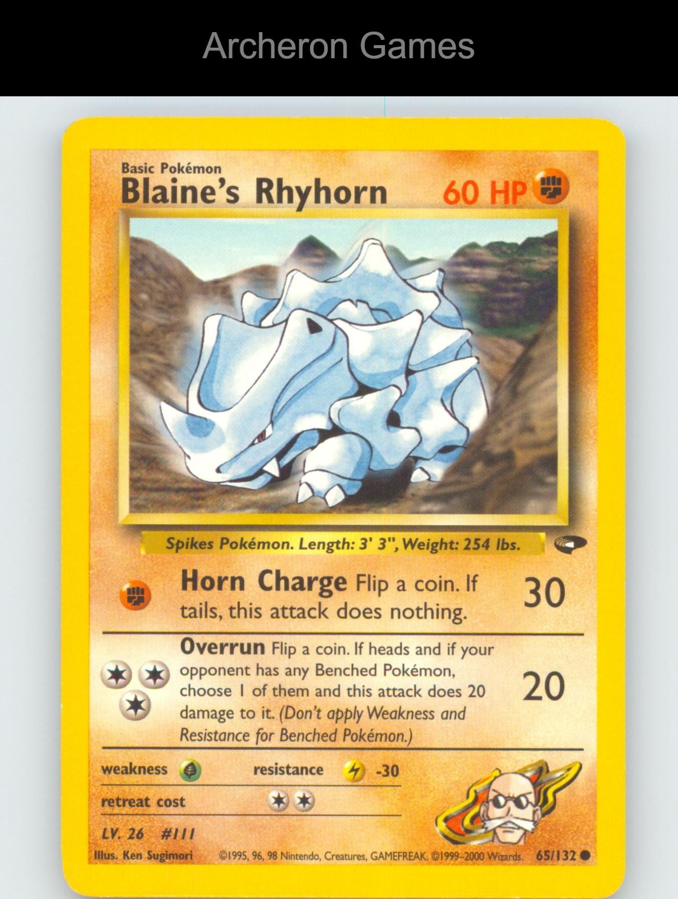 Pokemon Card Blaine's Rhyhorn G2 65/132 C Gym Challenge Unlimited
