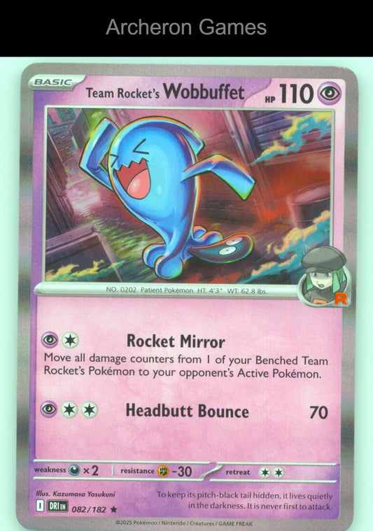 Pokemon Card Team Rocket's Wobbuffet DRI 082/182 R Destined Rivals Holo