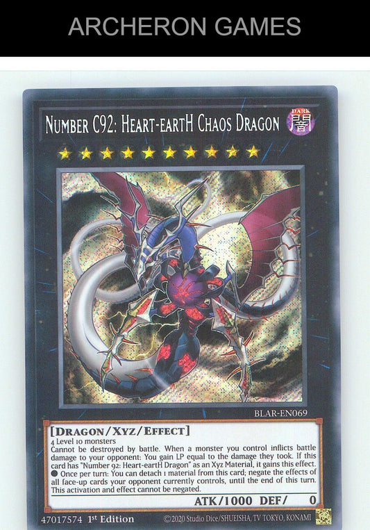 Number C92: Heart-eartH Chaos Dragon SEC YUGIOH Card 1st Edition