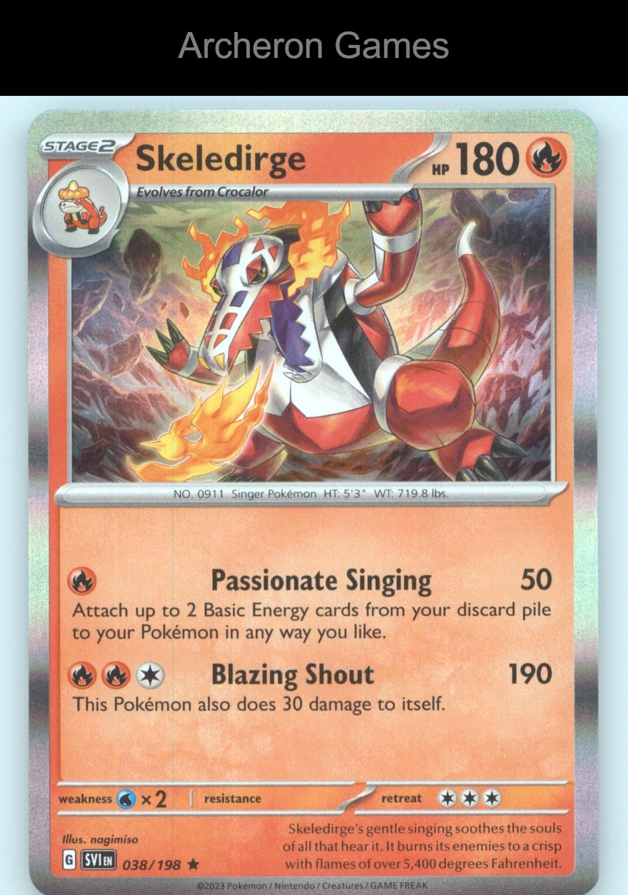 Pokemon Card Skeledirge SVI 038/198 R Scarlet & Violet Holo