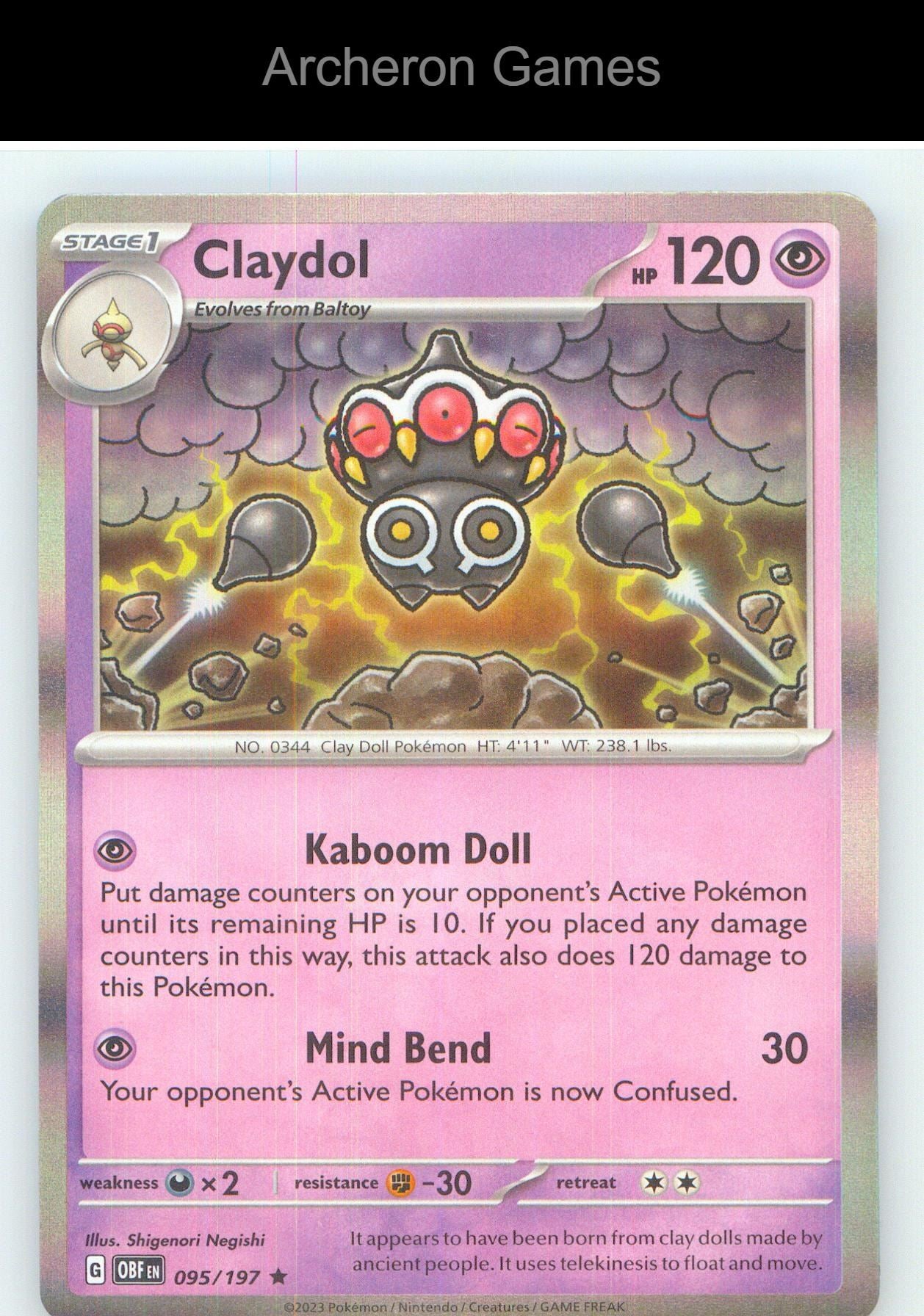 Pokemon Card Claydol OBF 095/197 R Obsidian Flames Holo