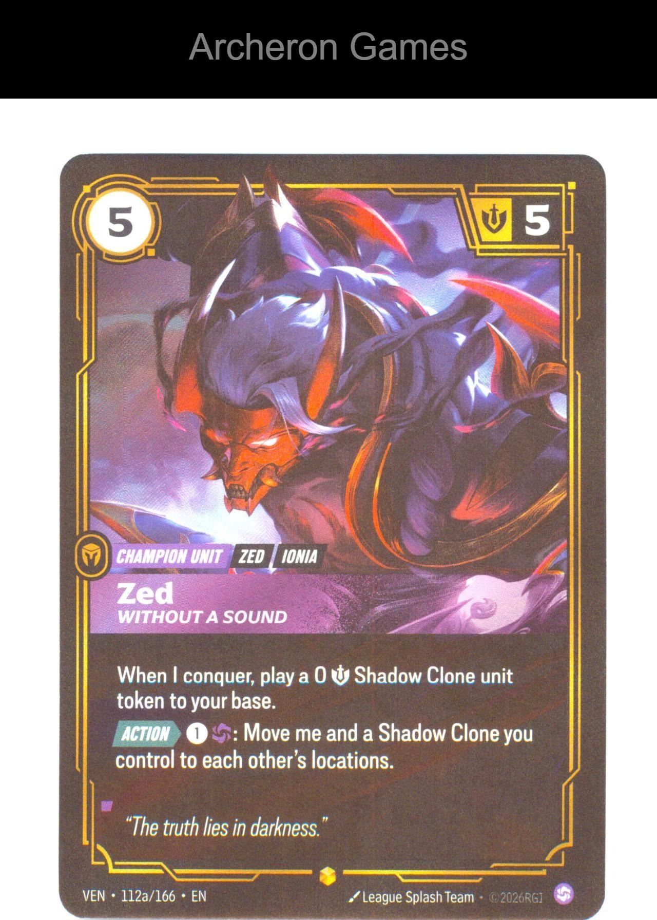 Zed - Without a Sound (Alternate Art) VEN 112a/166 Vendetta Riftbound Card Foil