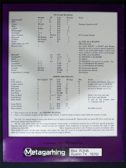 Fantasy Master's Screen: The Fantasy Trip - Metagaming Booklet #2MV