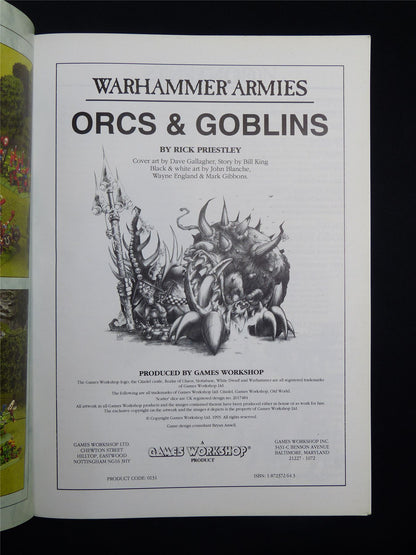 Warhammer Armies: Orcs and Goblins 4th Edition Softback 1993 - Warhammer Old World #1GQ
