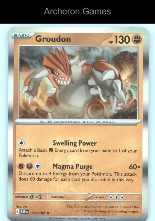 Pokemon Card Groudon PAR 093/182 R Paradox Rift Holo