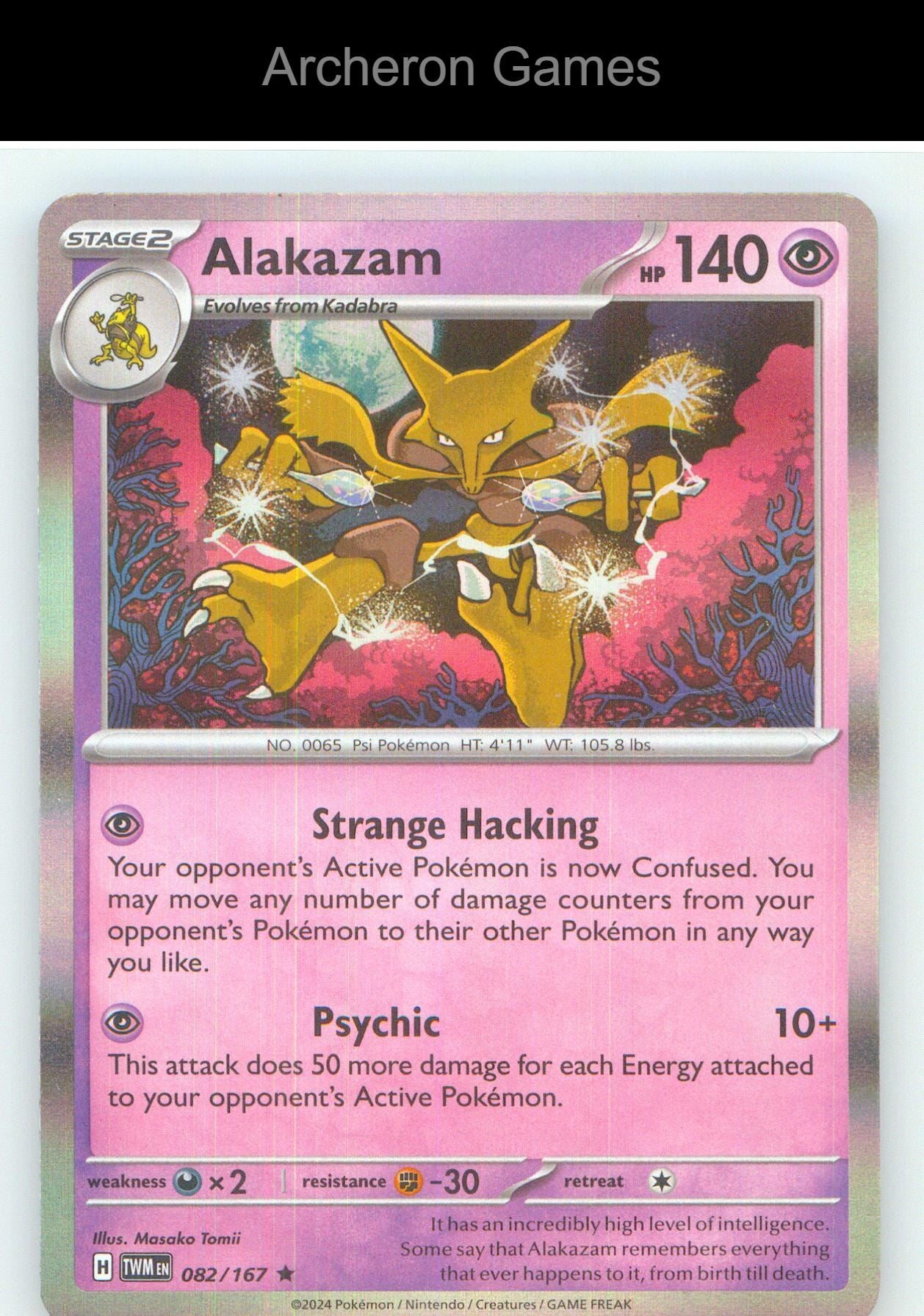 Pokemon Card Alakazam TWM 082/167 R Twilight Masquerade Holo