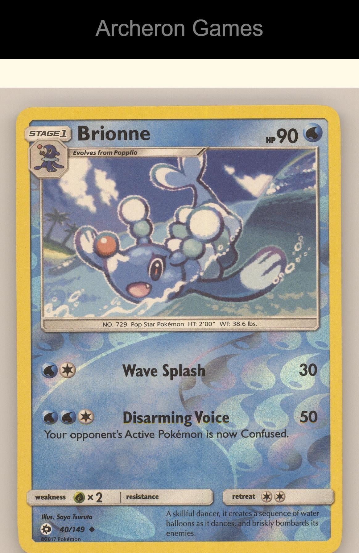 Pokemon Card Brionne SM01 40/149 UC SM Base Set Reverse Holo
