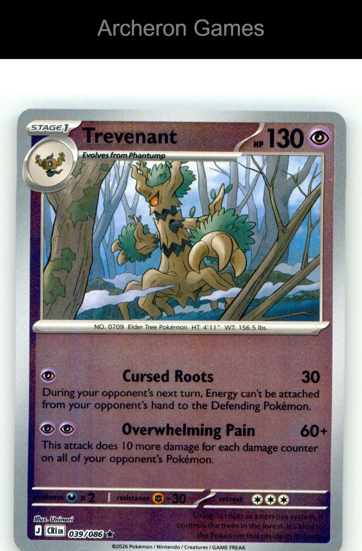 Pokemon Card Trevenant ME04 039/086 R Chaos Rising Reverse Holo