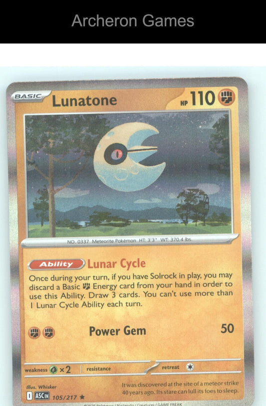 Pokemon Card Lunatone ASC 105/217 R Ascended Heroes Holo