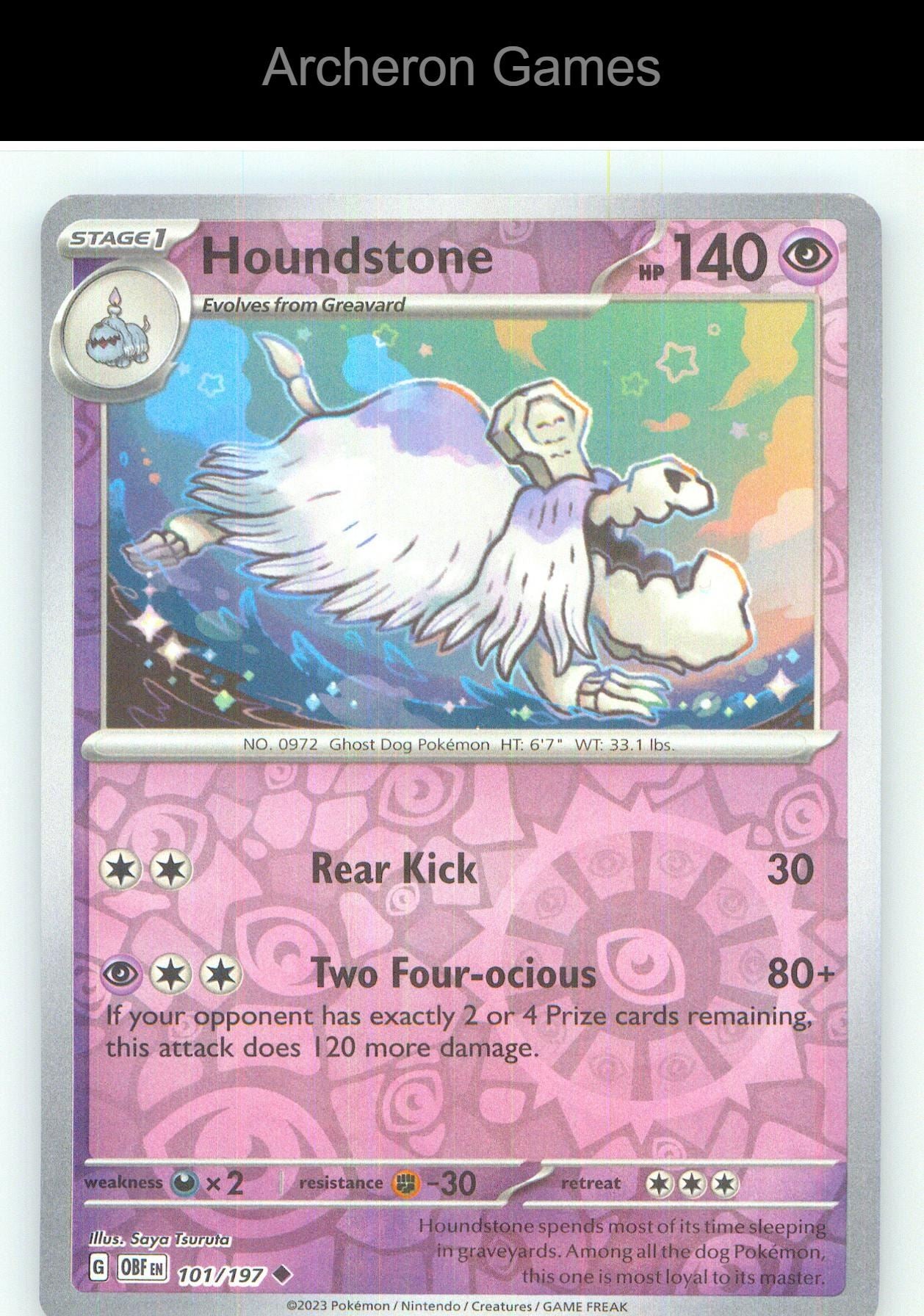 Pokemon Card Houndstone OBF 101/197 UC Obsidian Flames Reverse Holo
