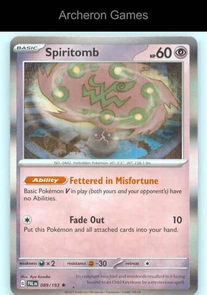Pokemon Card Spiritomb PAL 089/193 R Paldea Evolved Holo