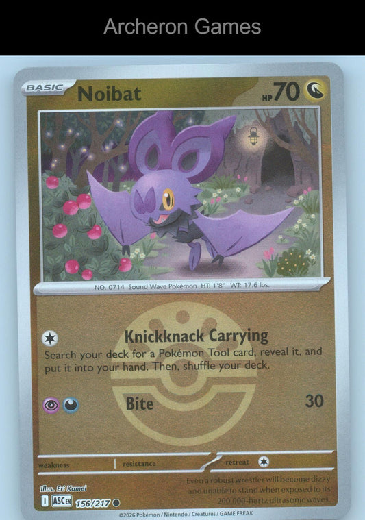Pokemon Card Noibat (Friend Ball) ASC 156/217 C Ascended Heroes Reverse Holo