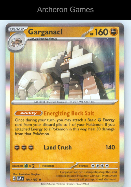 Pokemon Card Garganacl PAR 104/182 R Paradox Rift Holo