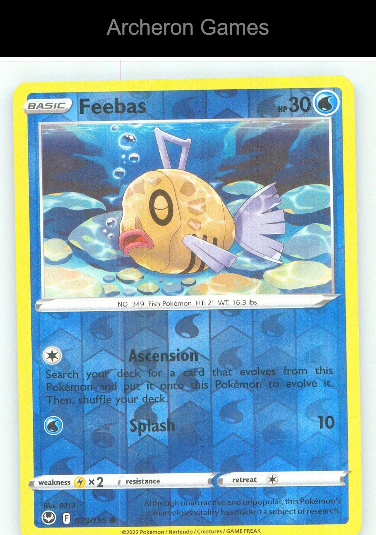 Pokemon Card Feebas SIT 039/195 C Silver Tempest Reverse Holo