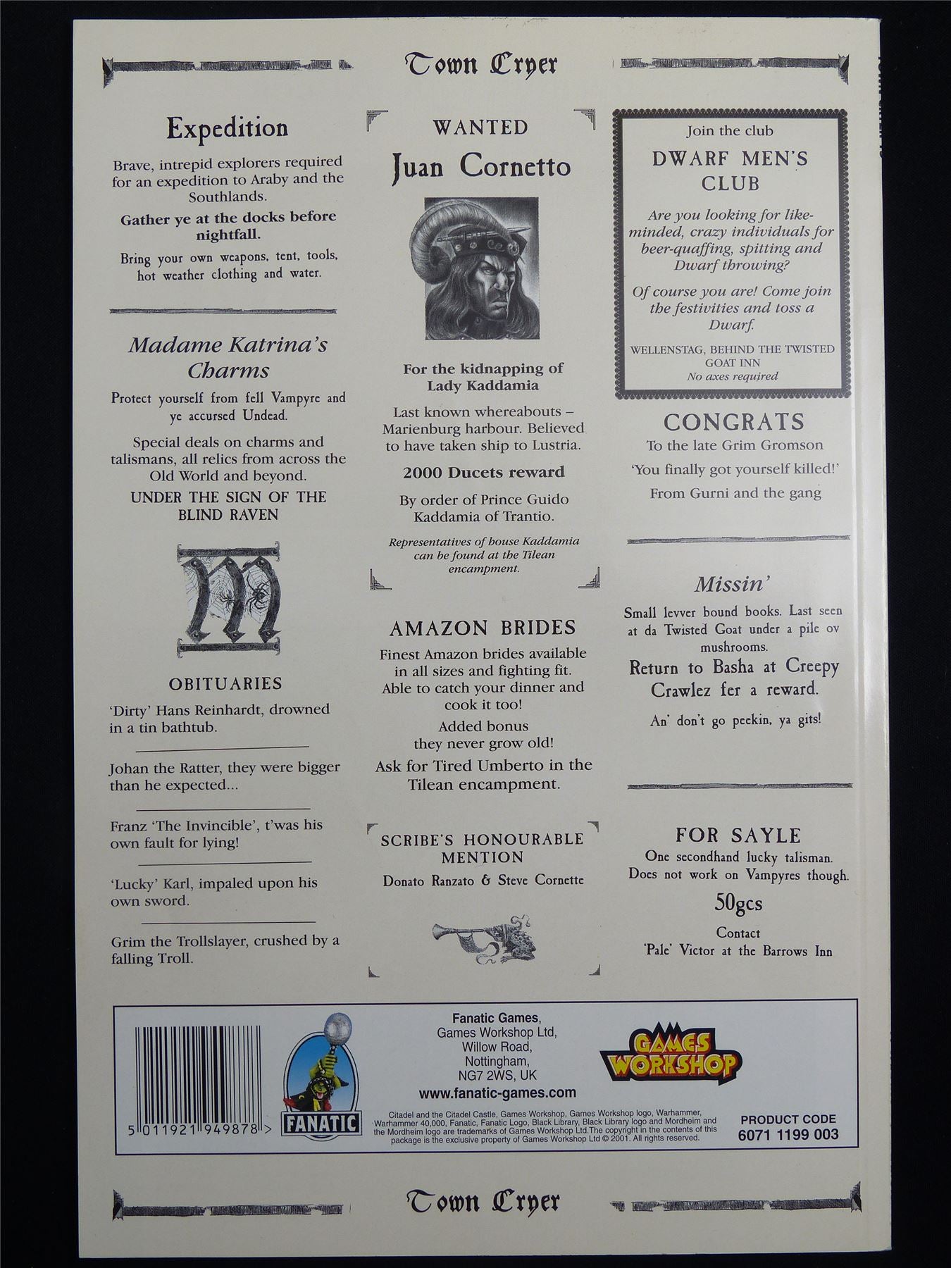 Mordheim: Town Cryer #15 Girl Power! - Games Workshop Magazine #1MZ