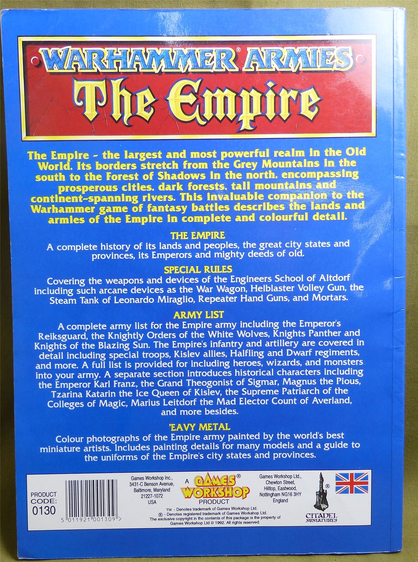 Warhammer Armies: The Empire 4th Edition Supplement Softback - Warhammer Fantasy #1BS