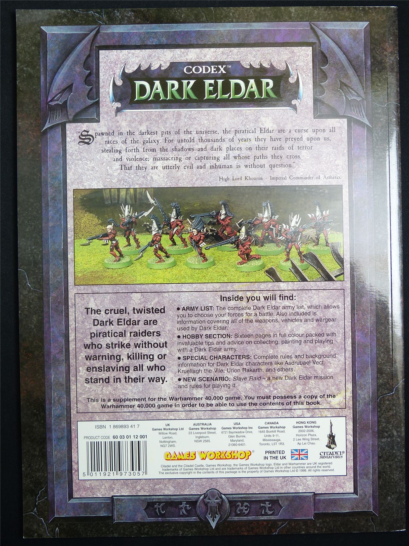 Dark Eldar 3rd Edition Codex 1998 Softback - Warhammer 40K #1OP