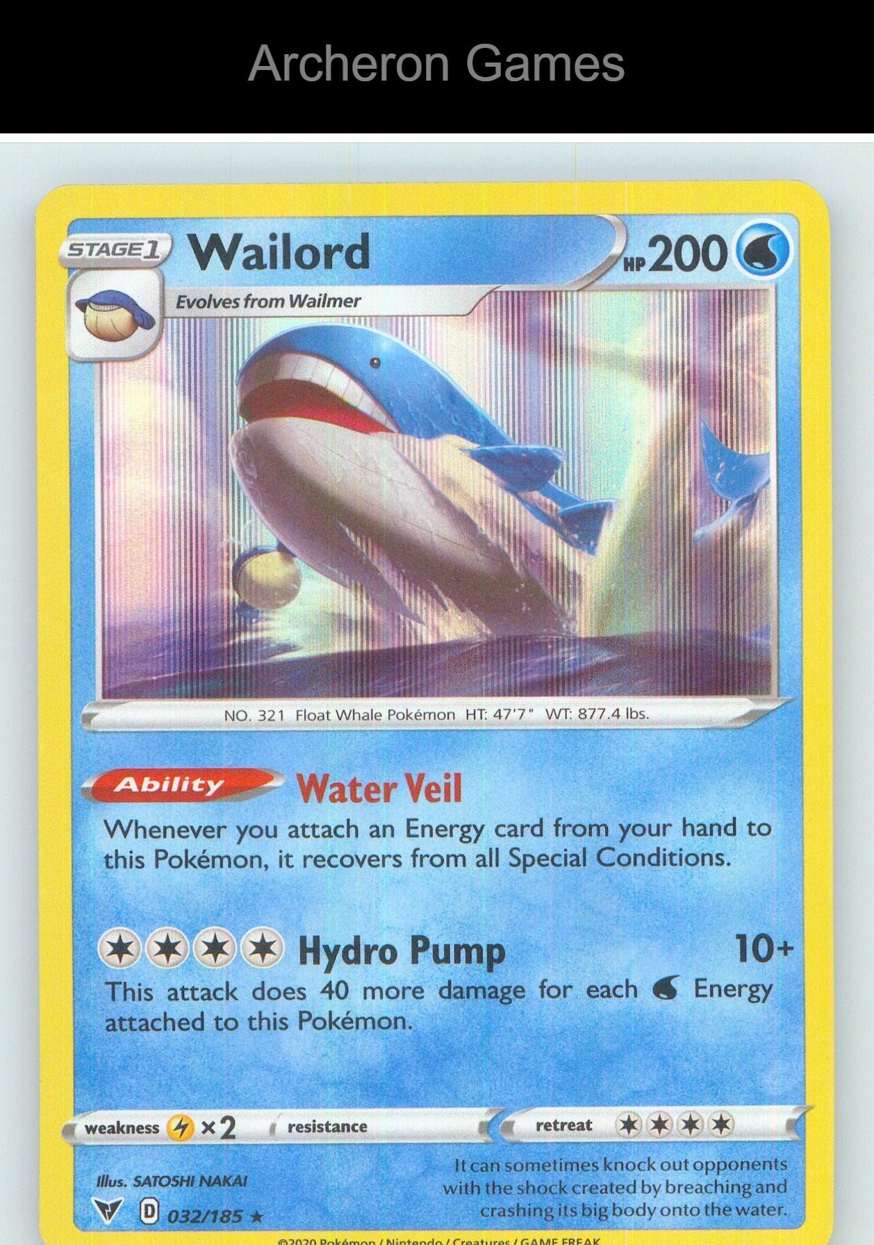 Pokemon Card Wailord VIV 032/185 HOLO R Vivid Voltage