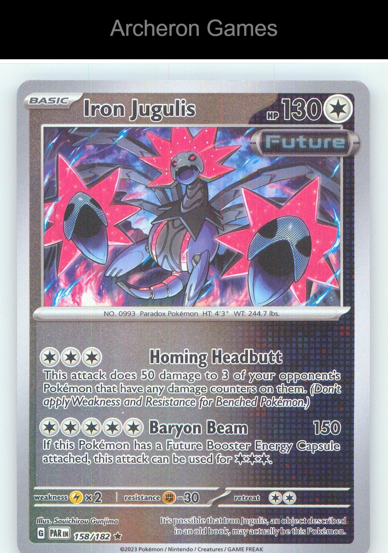 Pokemon Card Iron Jugulis PAR 158/182 R Paradox Rift Reverse Holo