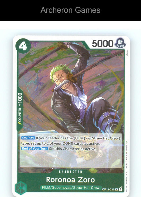 Roronoa Zoro OP13-037 R One Piece Card NM/EX+ Foil