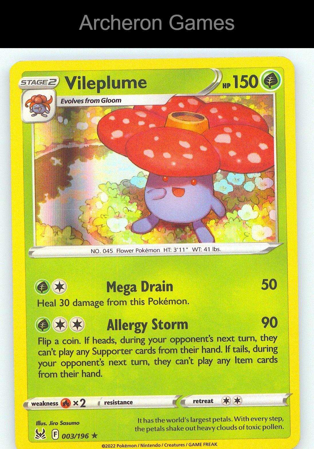 Pokemon Card Vileplume LOR 003/196 Line Holo R Lost Origin