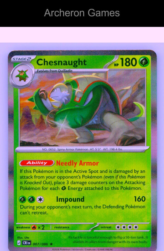 Pokemon Card Chesnaught ME04 007/086 R Chaos Rising Holo