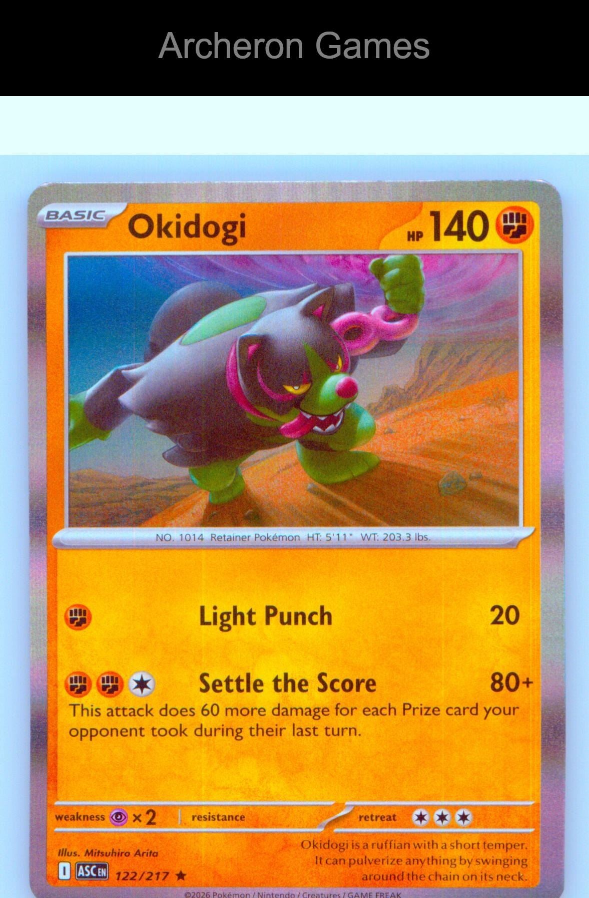 Pokemon Card Okidogi ASC 122/217 R Ascended Heroes Holo