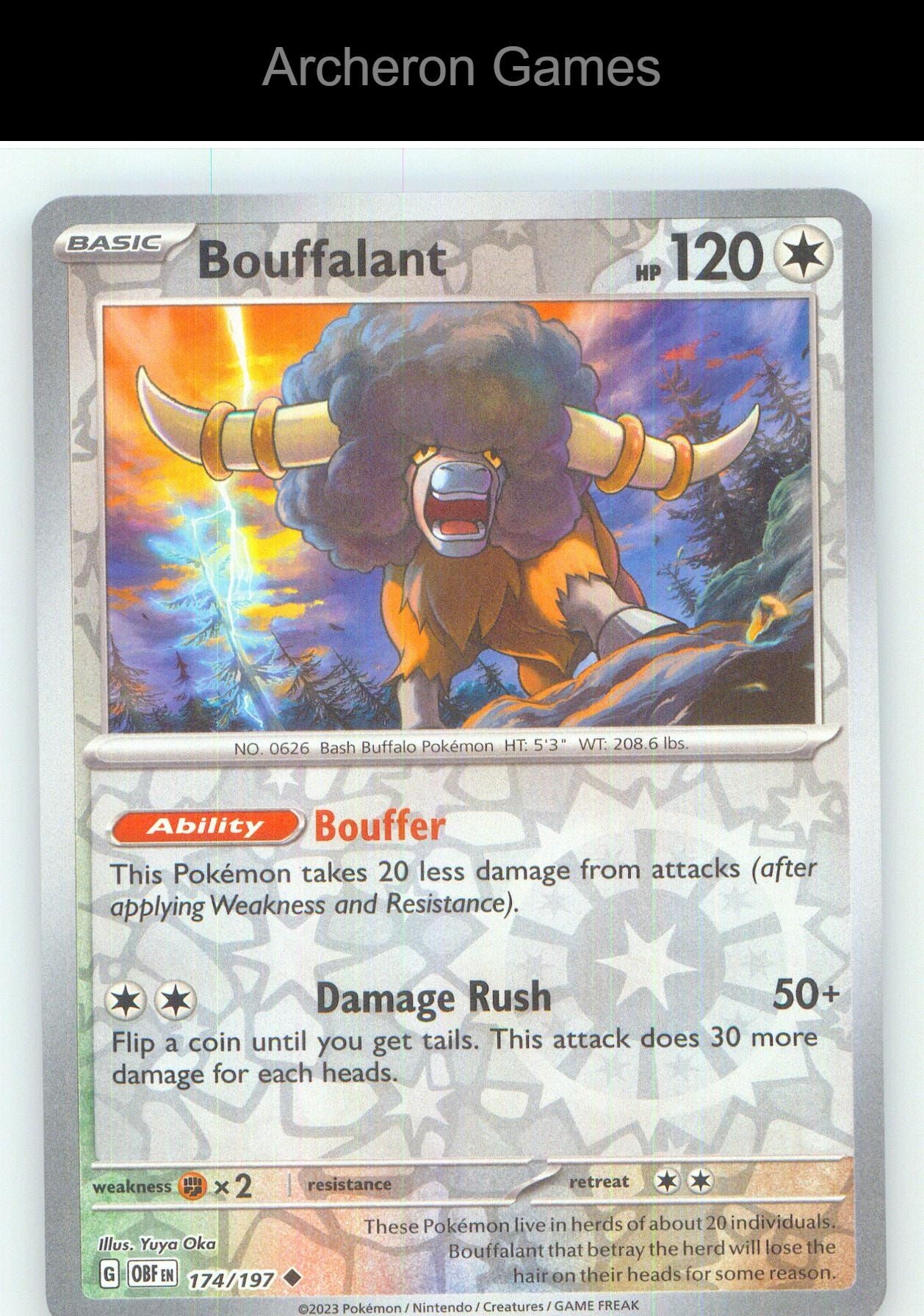 Pokemon Card Bouffalant OBF 174/197 UC Obsidian Flames Reverse Holo