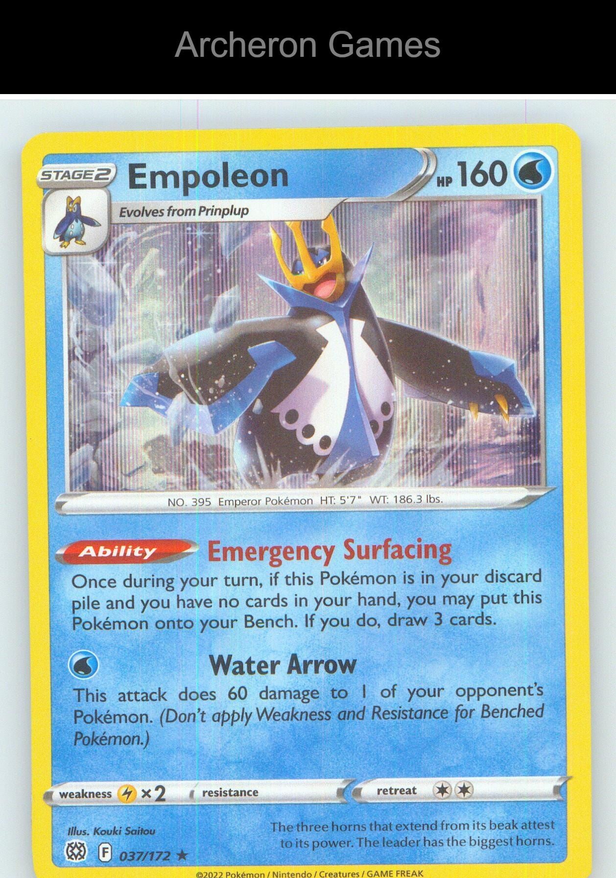 Pokemon Card Empoleon BRS 037/172 HOLO R Brilliant Stars