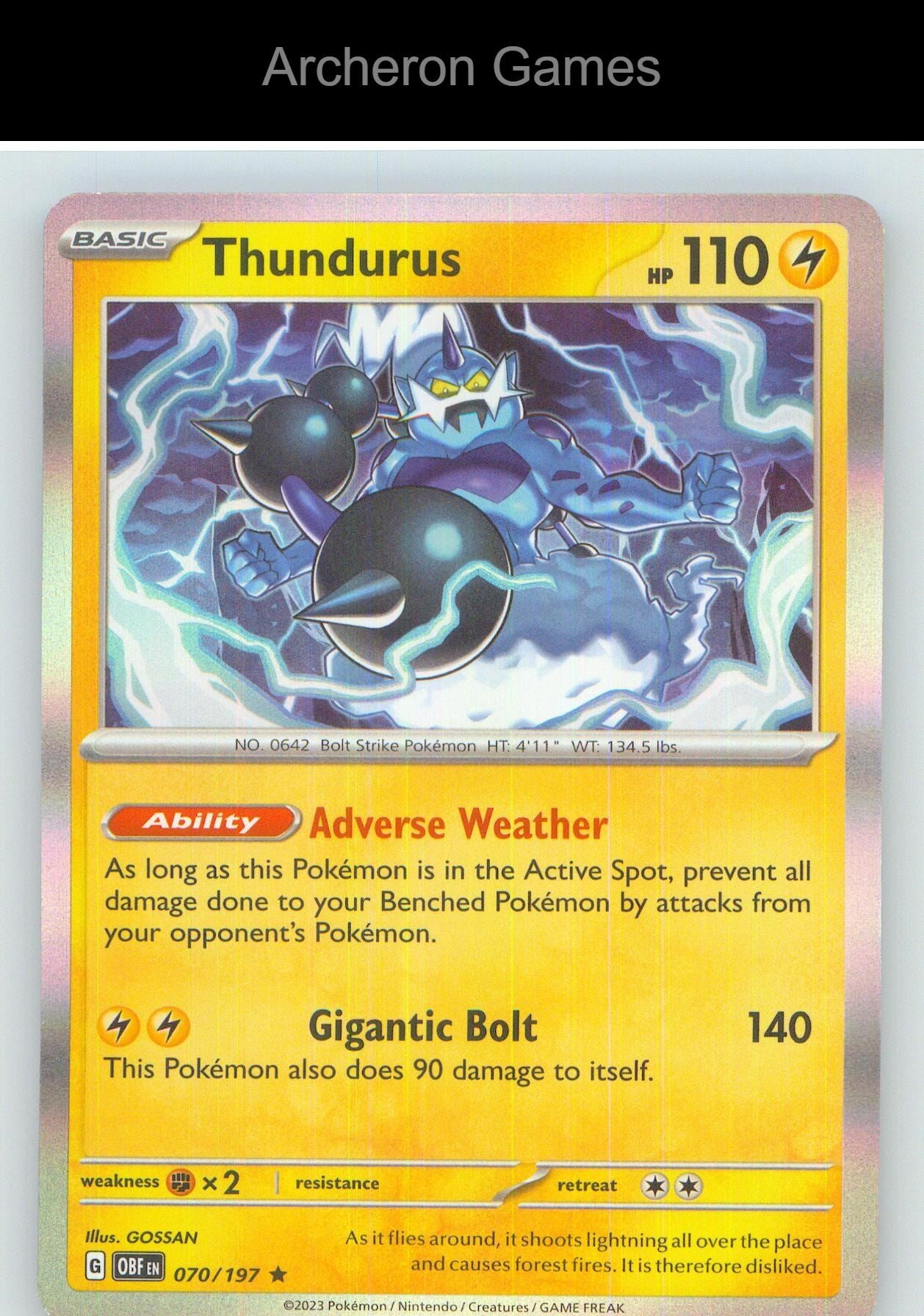 Pokemon Card Thundurus OBF 070/197 R Obsidian Flames Holo
