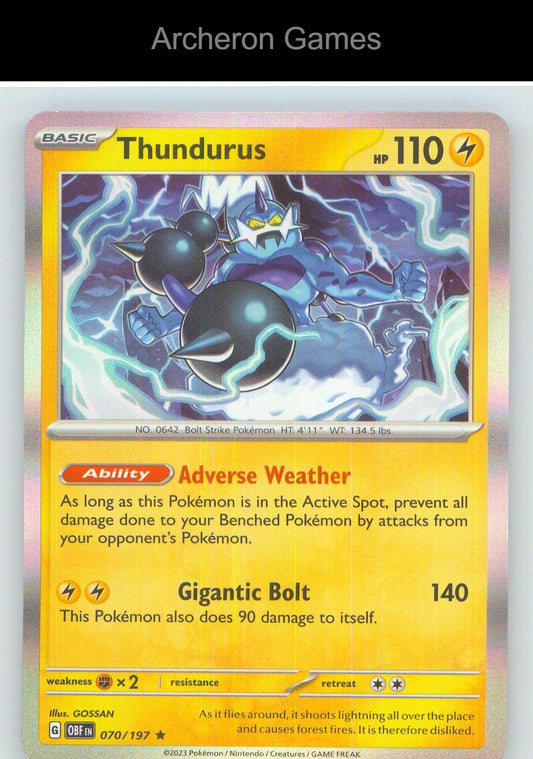 Pokemon Card Thundurus OBF 070/197 R Obsidian Flames Holo