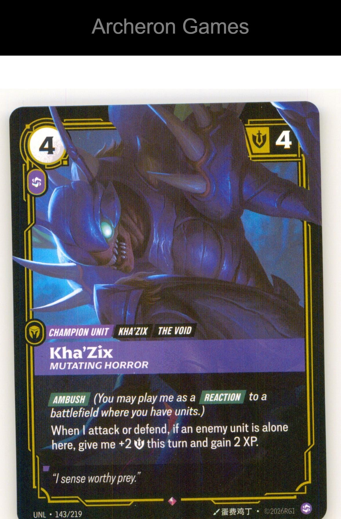 Kha'Zix - Mutating Horror UNL 143/219 R Unleashed Riftbound Card